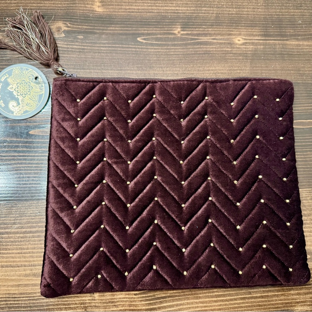 From India to You Plush Quilted Velvet Makeup‎ Bag with Tassel NWT